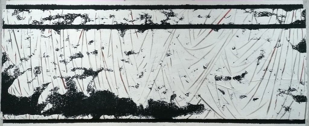 Лезије појавног, 2019, фреско техника на полистирену, 107х253 cm, приватна колакција